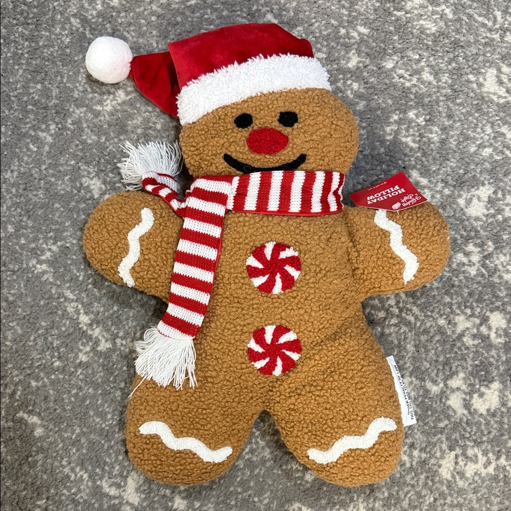 Festive Gingerbread Plush Toy with Santa Hat